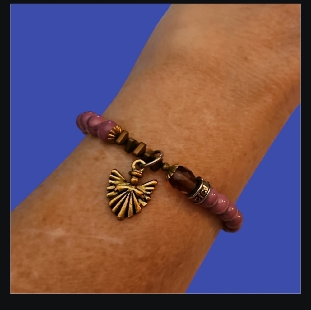 3/$30 Purple Beaded Angel Charm Stretch Buddhist Protection Bracelet